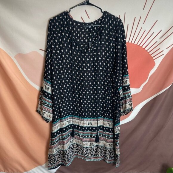 Boohoo Women Dress 22 Boho Paisley Tunic Shirt Long Sleeve String NWT - Picture 1 of 8